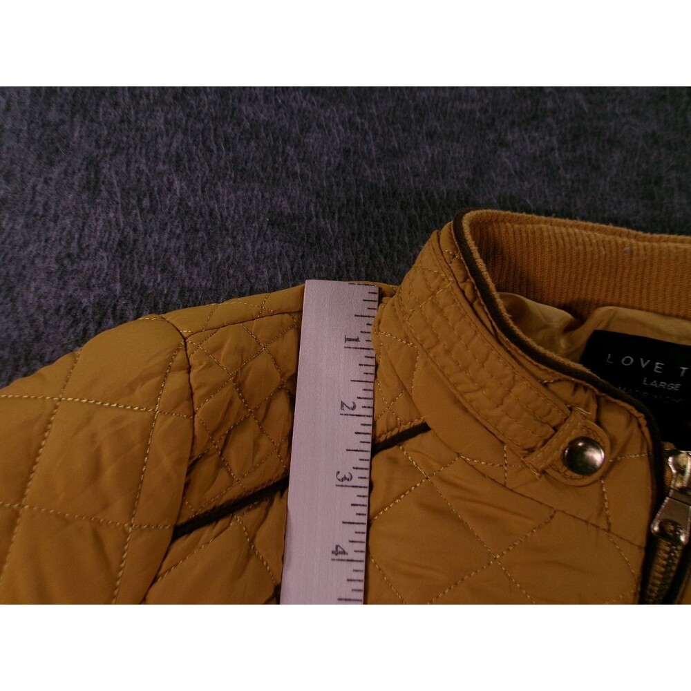 Love Tree Jacket Womens L Quilted Zip Front Stand Collar Mustard Padded Casual - Picture 4 of 9